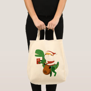 Tote Bag Noël Père Noël T-rex Dinosaur Sleigh