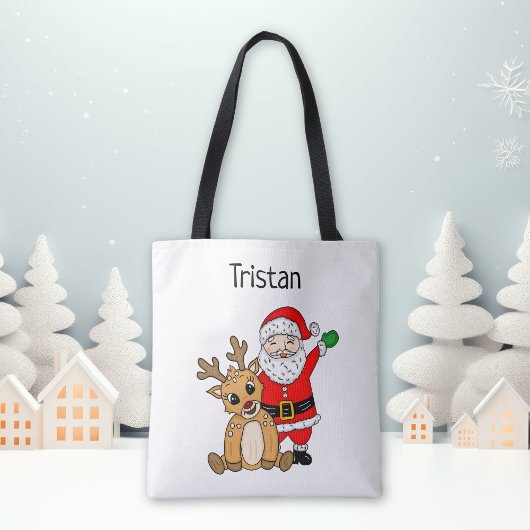 Tote Bag Noël personnalisé du Père Noël et du renne
