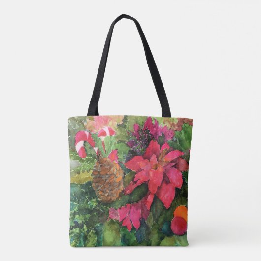 Tote Bag Noel Poinsettia peinture aquarelle originale (Dos)