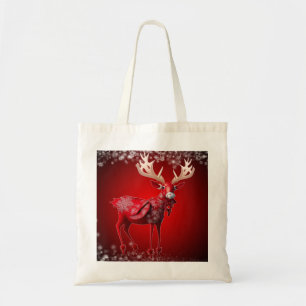 Tote Bag Noël Red Reindeer Snowflakes Vacances d'hiver