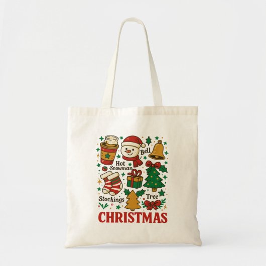 Tote Bag Noël Rétro Doodles de Noël (Devant)