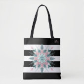 Tote Bag Noël rose Turquoise Thème Snowflake (Devant)