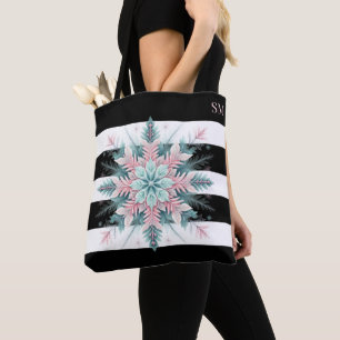 Tote Bag Noël rose Turquoise Thème Snowflake