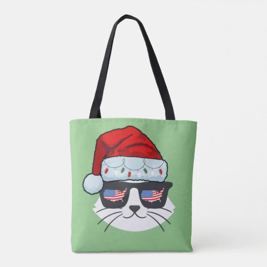 Tote Bag Noël Santa Hat avec visage de chat Usa Flag Speds (Dos)