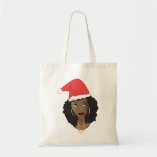 Tote Bag Noël Santa Hat, Femme noire, Cheveux naturels