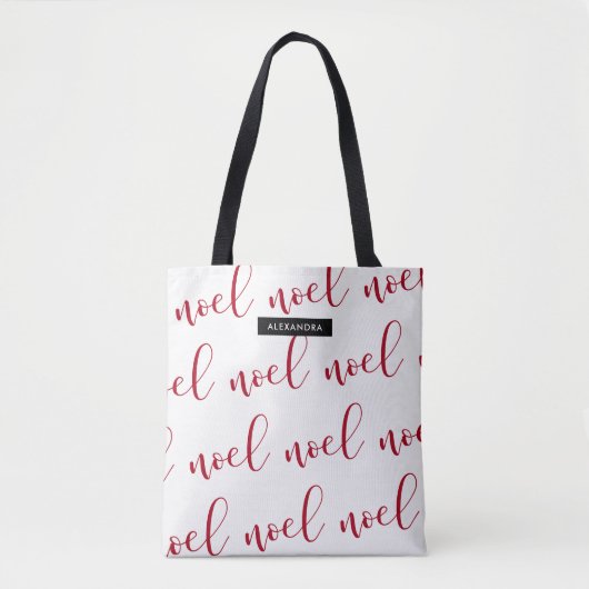 Tote Bag Noel | Script de Noël rouge et blanc avec nom (Devant)