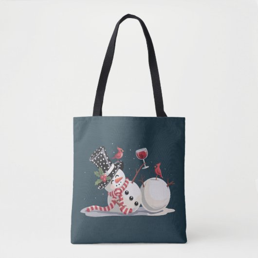 Tote Bag Noël Snowman Avec Vin Cadeau Noël Boire (Devant)