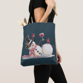 Tote Bag Noël Snowman Avec Vin Cadeau Noël Boire (De près)