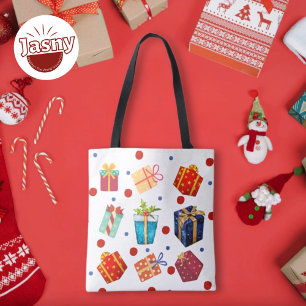 Tote Bag Noël Thème Pois et cadeaux