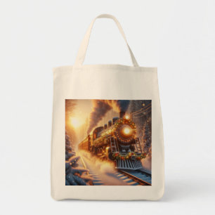 Tote Bag Noël Train de vacances vintage Hiver enneigé