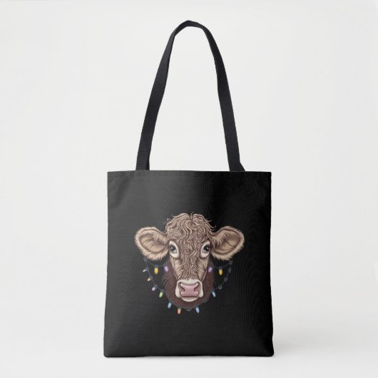 Tote Bag Noël Vache Luminaire Ferme Fermier Noël (Devant)