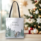 Tote Bag Noël Vert Aquarelle Pine Forêt Vacances