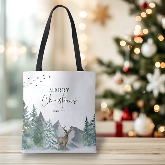 Tote Bag Noël Vert Aquarelle Pine Forêt Vacances
