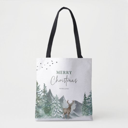 Tote Bag Noël Vert Aquarelle Pine Forêt Vacances (Devant)
