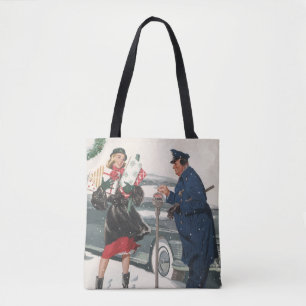 Tote Bag Noël vintage, Achats Cadeaux Policier
