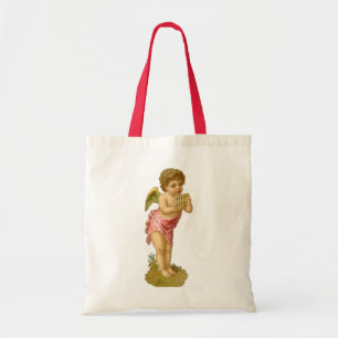 Tote Bag Noël vintage, ange musicien avec flûte de Pan