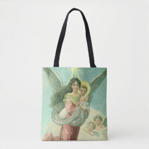 Tote Bag Noël vintage, ange victorien avec l'enfant Jésus