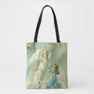 Tote Bag Noël vintage, anges victoriens avec une cloche