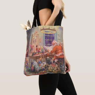 Tote Bag Noël vintage, Atelier du Père Noël avec Elfes