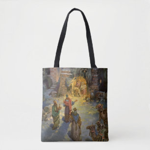 Tote Bag Noël vintage de la Nativité avec la visite des Mag