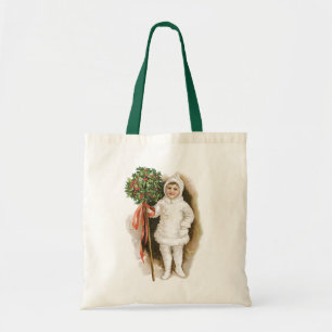 Tote Bag Noël vintage, fille victorienne avec houx