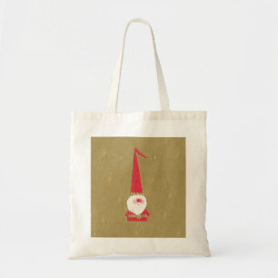 Tote Bag Noël vintage, Gnome Père Noël mignon sur fond doré