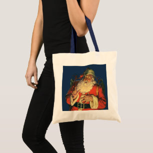 Tote Bag Noël vintage, Jolly Santa Claus avec jouets