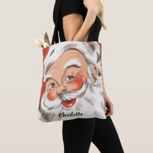 Tote Bag Noël Vintage, Jolly Santa Claus avec Smile