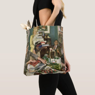 Tote Bag Noël Vintage, Joyeux Cadeaux d'Enveloppement Famil