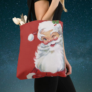 Tote Bag Noël vintage, joyeux Père Noël clignant
