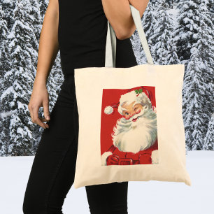 Tote Bag Noël vintage, joyeux Père Noël clignant de l'œil
