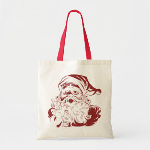 Tote Bag Noël vintage, joyeux Père Noël en rouge rétro