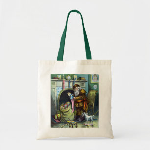 Tote Bag Noël vintage, Le Père Noël, Bas avec jouets