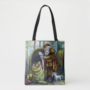 Tote Bag Noël vintage, Le Père Noël, Bas avec jouets