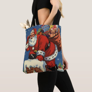 Tote Bag Noël vintage, le Père Noël descend Chimney avec jo