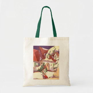Tote Bag Noël vintage, maison de famille dans la neige