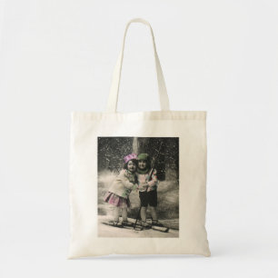 Tote Bag Noël vintage, meilleurs amis sur skis