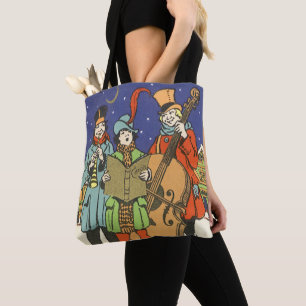 Tote Bag Noël vintage, musiciens chantant des cantiques ave