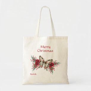 Tote Bag Noël Vintage Papillon Poinsettia Fête