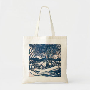 Tote Bag Noël vintage, paysage de montagne enneigée en hive