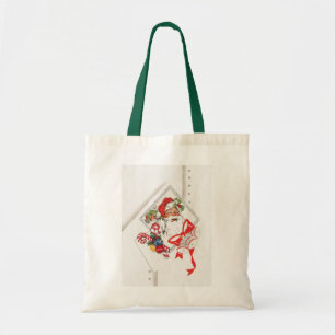Tote Bag Noël vintage, Père Noël avec Cannes de Bonbon