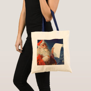 Tote Bag Noël vintage, Père Noël Liste des gentils et des m