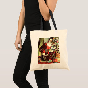 Tote Bag Noël vintage, Père Noël rétro avec cadeaux