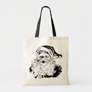 Tote Bag Noël Vintage, Retro Jolly Santa Claus, noir