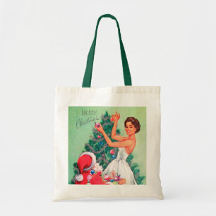 Tote Bag Noël vintage rétro Père Noël lady Holiday