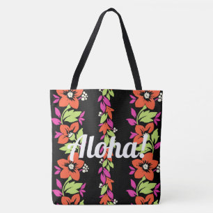 Tote Bag Noelani Lei Hawaiian Ftripe Coral et Noir