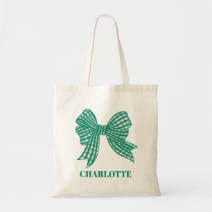 Tote Bag Noeud à carreaux vert festif de Noël