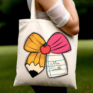 Tote Bag Nœud Coquette Enseignant Personnalisé Nom Enseigna