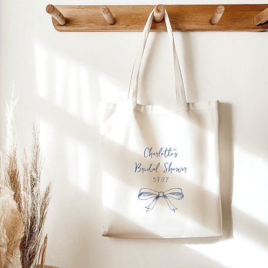 Tote Bag Nœud papillon Coquette de script personnalisé Bleu
