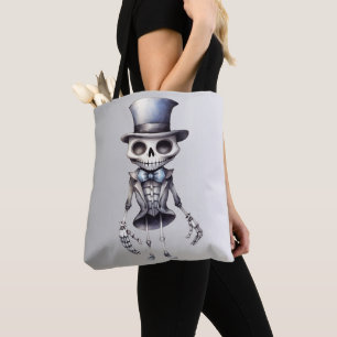Tote Bag Nœud papillon squelette mignon chapeau haut de for